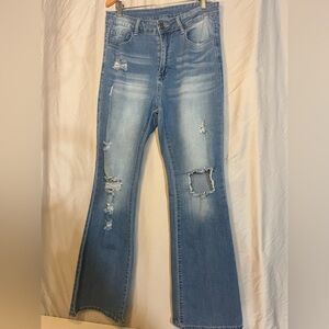Distressed High Waist Flare Leg Women's Jeans Large 8/10